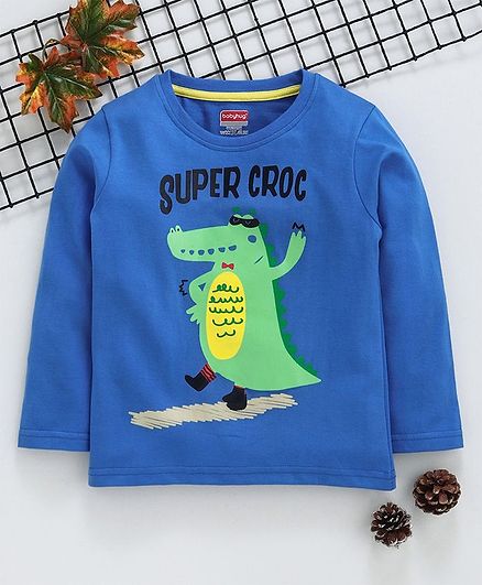 Babyhug Full Sleeves Tee Super Croc Print - Blue