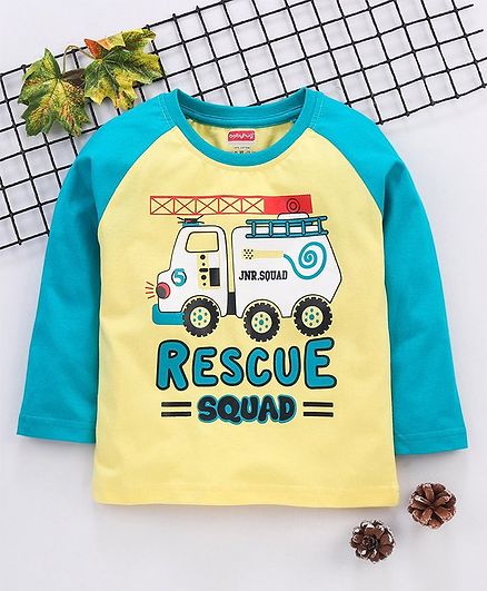 Babyhug Full Sleeves Tee Rescue Squad Print - Yellow Blue