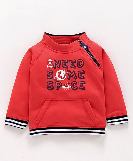 Babyoye Full Sleeves Cotton Sweatshirt Rocket Print - Red