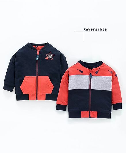 Babyoye Winter Wear Cotton Full Sleeves Reversible Sweat Jacket Multi Print - Blue Orange