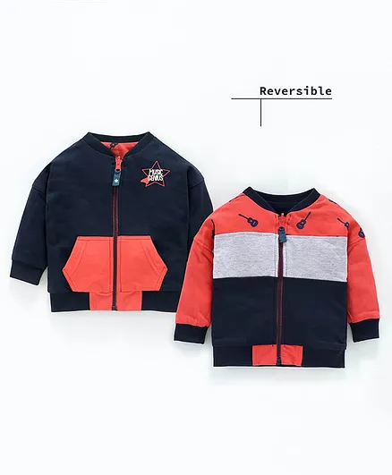 Babyoye Winter Wear Cotton Full Sleeves Reversible Sweat Jacket Multi Print - Blue Orange
