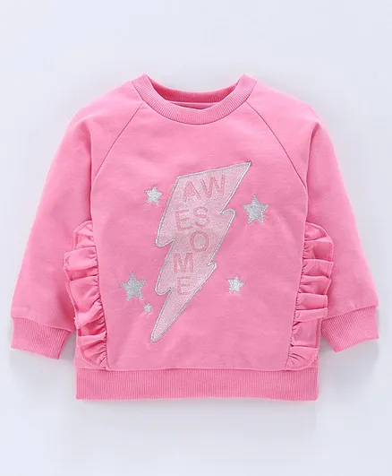 Babyoye Full Sleeves Cotton Sweatshirt Star Embroidered - Light Pink