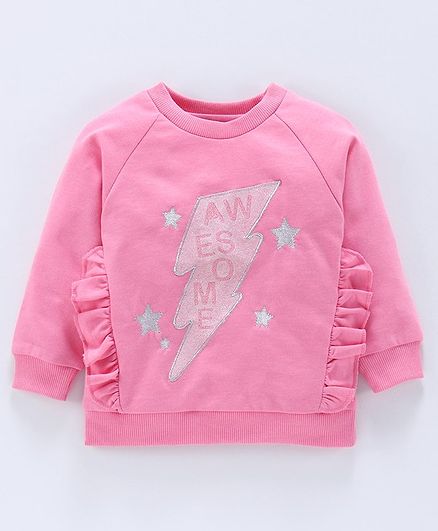 Babyoye Full Sleeves Cotton Sweatshirt Star Embroidered - Light Pink