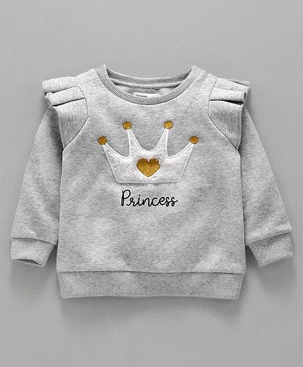 Babyoye Full Sleeves Sweatshirt Crown Patch - Light Grey