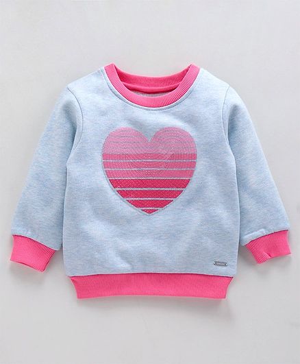 Babyoye Sweatshirt Heart Sequins Embellished - Blue Melange