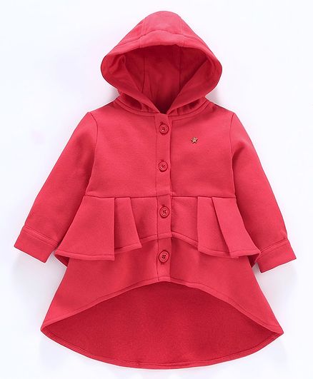 Babyoye Full Sleeves Winter Wear A Line Frock Style Blazer Star Applique - Red