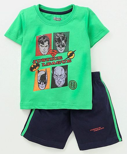 Eteenz Half Sleeves Tee & Shorts Justice League Print - Green