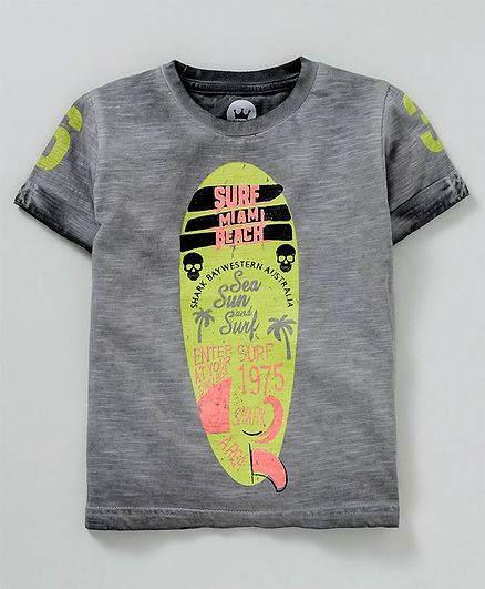 Vitamins Half Sleeves Tee Surf Print - Grey