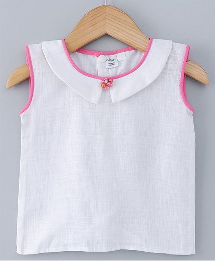 Mish Organic Solid Sleeveless Top - White & Pink
