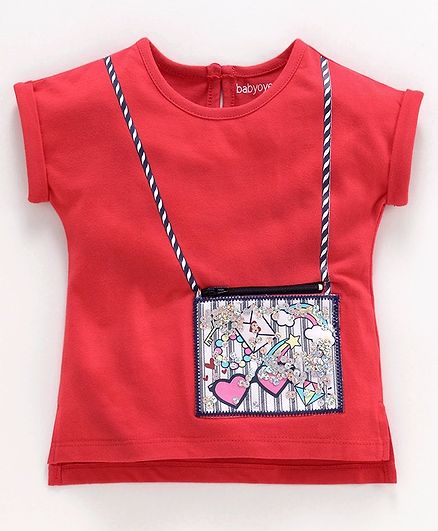 Babyoye Cap Sleeves Tee With Pouch Pocket Print - Red