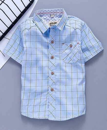 Kookie Kids Half Sleeves Shirt Checked - Light Blue