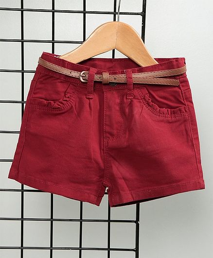 Memory Life Solid Colour Shorts With Belt - Maroon
