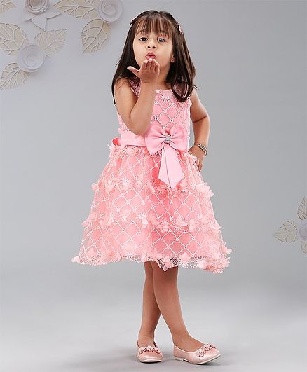 Mark & Mia Sleeveless Checked Frock Embroidered - Peach