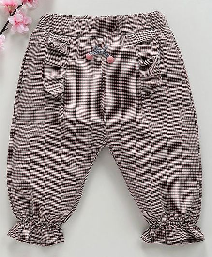 Kookie Kids Full Length Elastic Waist Checks Pant - Pink