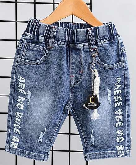 Kookie Kids Elasticated Waist Shorts Text Print - Blue