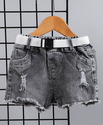 Kookie Kids Elasticated Waist Shorts With Belt Ribbed - Black Blue