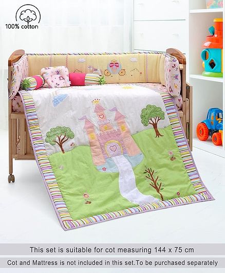 Babyhug Premium Crib Bedding Set Pricess Theme Large Pack of 6 - Multicolor