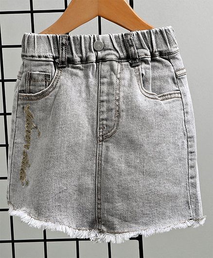 Kookie Kids Denim Skirt Embroidered - Light Grey