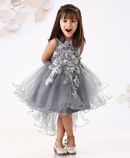 Mark & Mia Sleeveless Floral Bodice Party Wear Frock - Grey