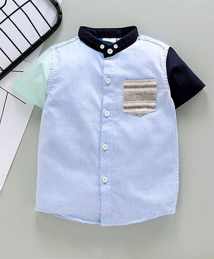 Kookie Mandarin Collar Neck Solid Shirt - Light Blue