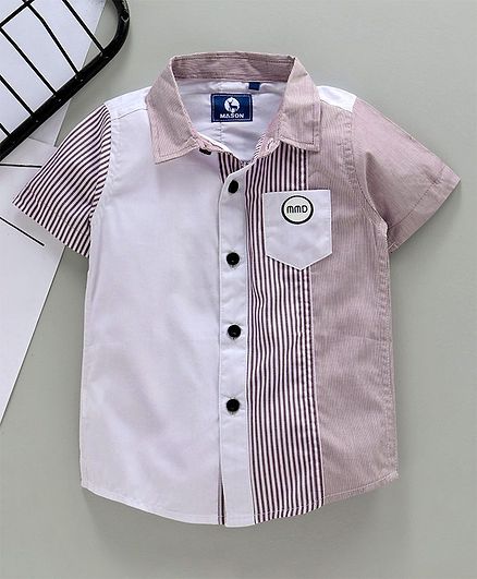 Kookie Kids Half Sleeves Semi Striped Shirt - White Brown