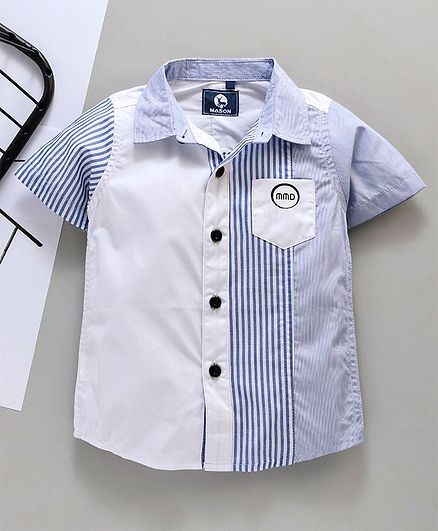Kookie Kids Half Sleeves Semi Striped Shirt - White Blue