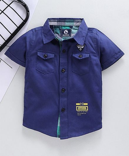 Kookie Kids Half Sleeves Shirt Printed - Blue