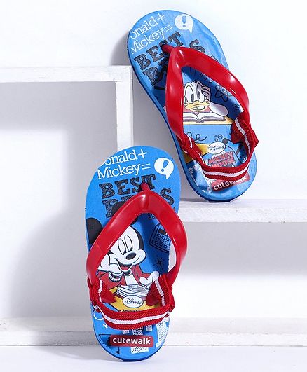 Cute Walk by Babyhug Flip Flops Mickey Mouse & Donald Duck Print - Blue Red