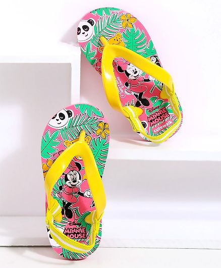 Cute Walk by Babyhug Flip Flops With Back Strap Minnie Mouse Print - Pink Yellow