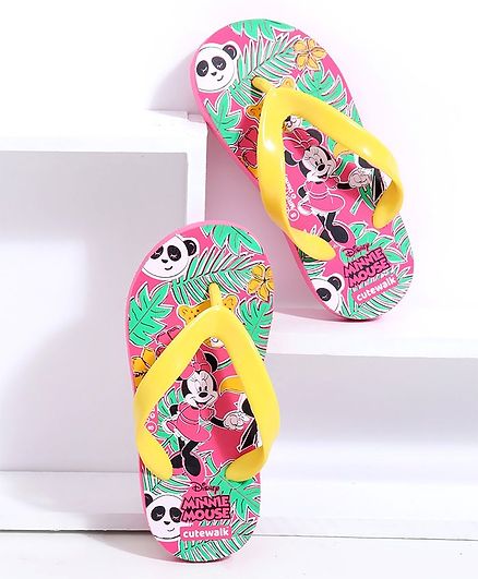 Cute Walk by Babyhug Flip Flops Minnie Mouse Print - Pink Yellow