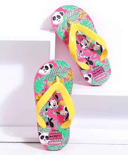 Cute Walk by Babyhug Flip Flops Minnie Mouse Print - Pink Yellow
