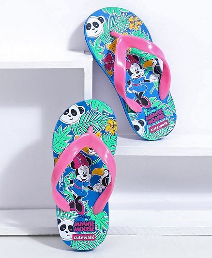 Cute Walk by Babyhug Flip Flops With Back Strap Minnie Mouse Print - Blue Pink