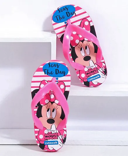 Cute Walk by Babyhug Flip Flops Minnie Print - Pink