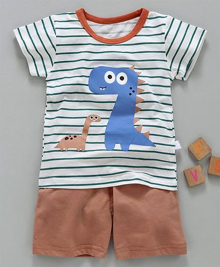 Kookie Kids Half Sleeves Striped Night Suit - Brown