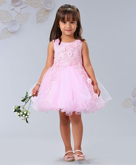 Mark & Mia Sleeveless Party Frock Pearl Embellishment - Pink
