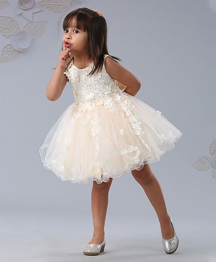 Mark & Mia Sleeveless Party Wear Frock Floral Embellishment - White