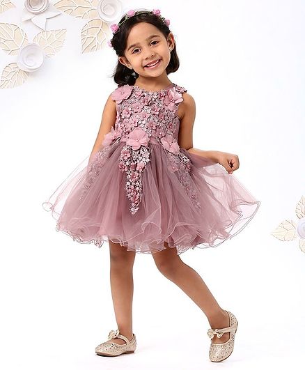 Mark & Mia Sleeveless Party Wear Frock Floral Embellishment - Pink