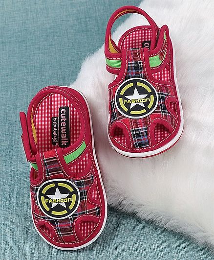 Cute Walk by Babyhug Closed Toe Checks Sandals - Red