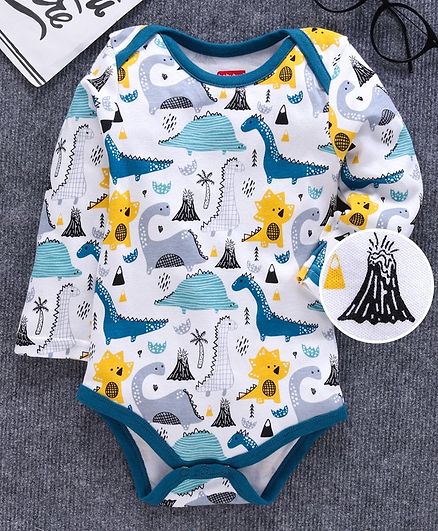 Babyhug Full Sleeves Onesie Dinosaur Print - Blue