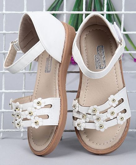 Cute Walk by Babyhug Floral Embellished Party Wear Peep Toes - White