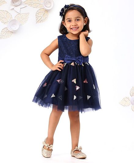 Mark & Mia Sleeveless Party Wear Frock Bow Applique - Navy Blue