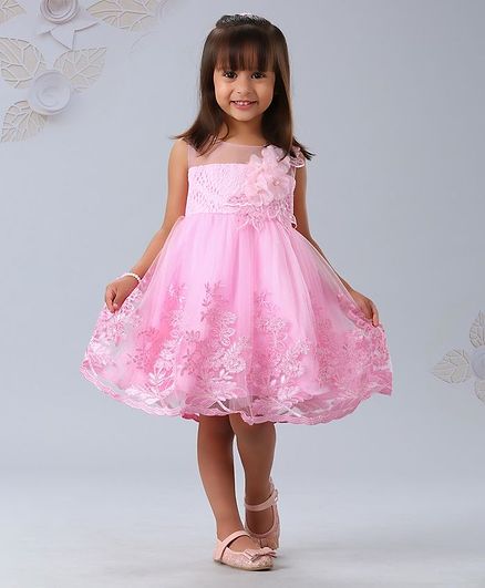 Mark & Mia Sleeveless Party Wear Frock Floral Embellishment - Pink