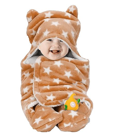Brandonn Flannel Wearable Hooded Blanket Star Print - Brown