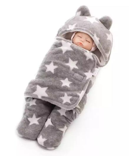 Brandonn Flannel Wearable Hooded Blanket Star Print - Grey