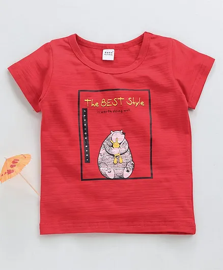 Meng Wa Half Sleeves Tee Bear Print - Red