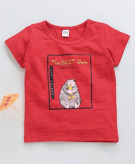 Meng Wa Half Sleeves Tee Bear Print - Red