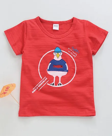 Meng Wa Half Sleeves Tee Birdie Print - Rust Brown