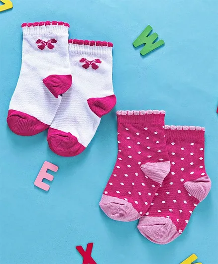 Cute Walk By Babyhug Non Terry Antibacterial Socks Floral Design Pack Of 2 - Pink