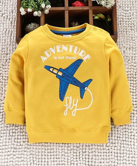 Babyhug Full Sleeves Sweatshirt Aeroplane Print - Yellow