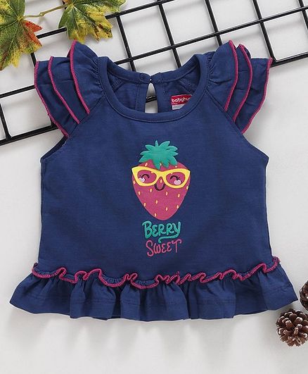 Babyhug Half Sleeves Top Strawberry Graphic - Blue